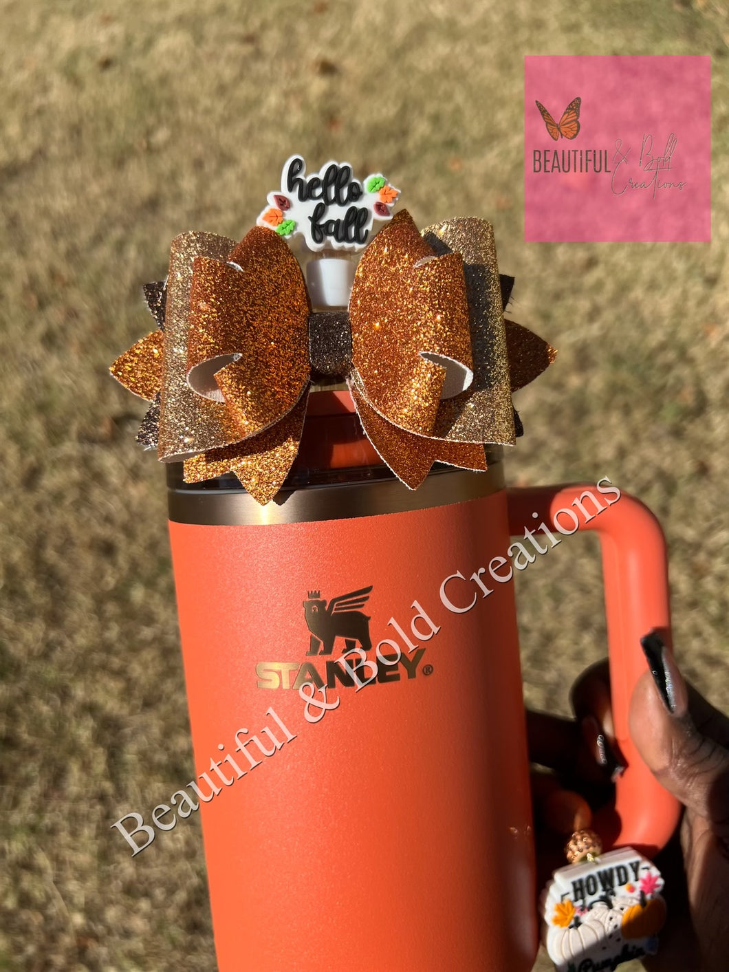 Pumpkin Spice Stanley Tumbler Staw Topper Bow