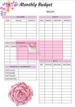 Load image into Gallery viewer, Flower Paycheck &amp; Monthly Budget Planner Instant Printable Download
