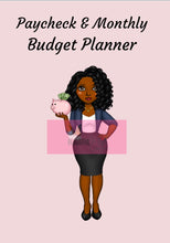 Load image into Gallery viewer, Black Woman Paycheck &amp; Monthly Budget Planner Printable Instant Download
