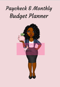Black Woman Paycheck & Monthly Budget Planner Printable Instant Download