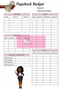 Black Woman Paycheck & Monthly Budget Planner Printable Instant Download
