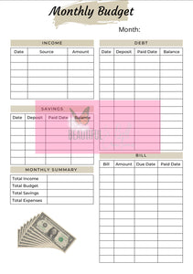 Paycheck & Monthly Budget Planner Printable Instant Download